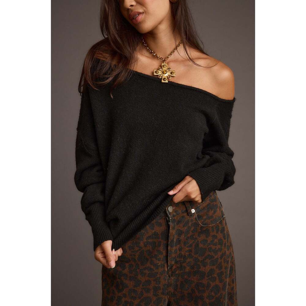 12th Tribe Margot Black Asymmetrical Sweater Size SS